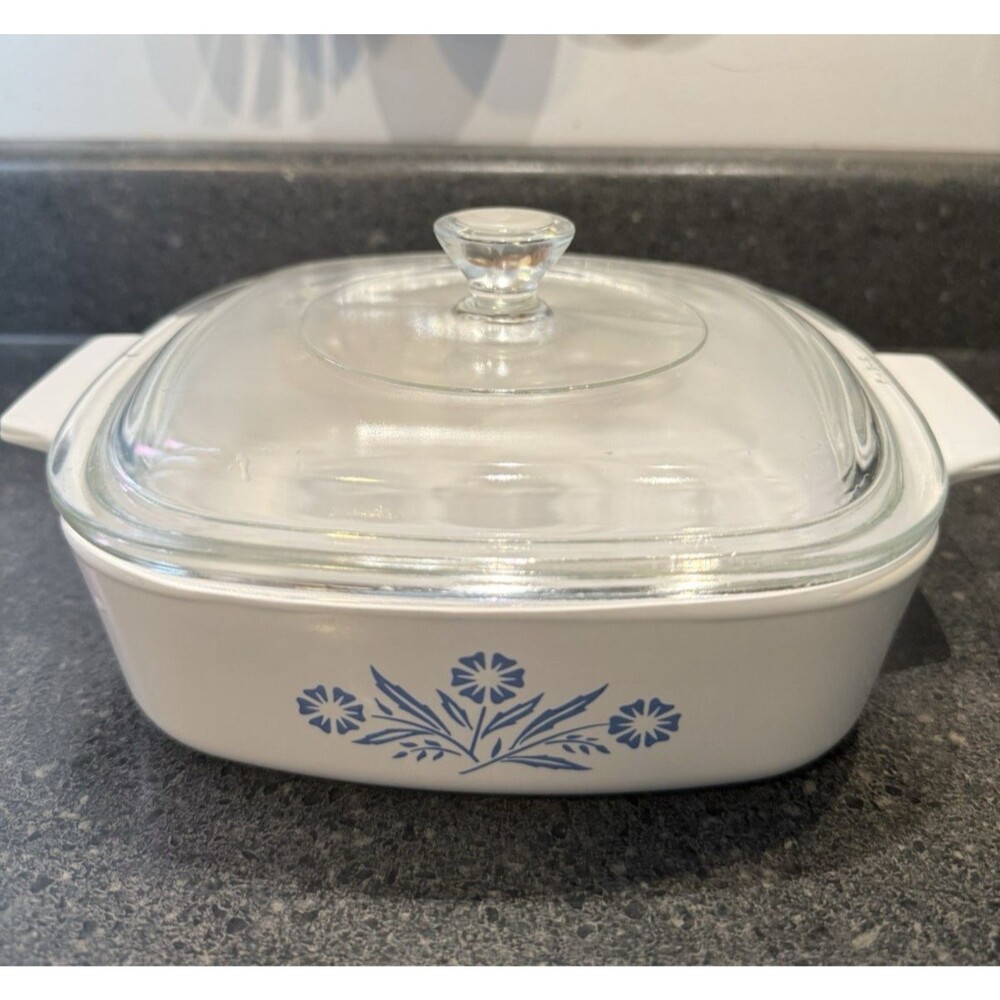 Vintage Corning Ware Blue Cornflower 1 Qt Casserole Dish A-1-B with P-7-C Glass